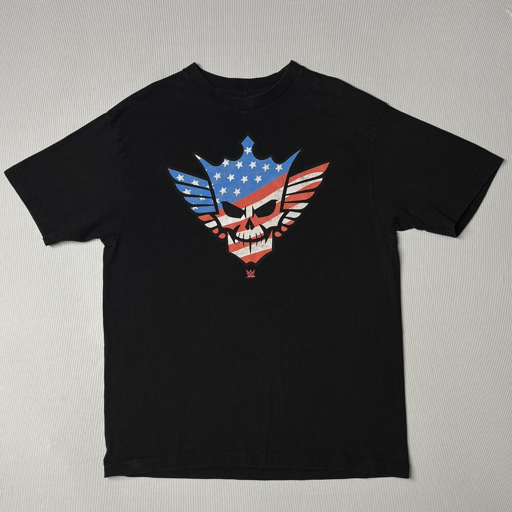 WWE Shirt Mens XL Black USA Skull Crown Wings Graphic Tee American Flag